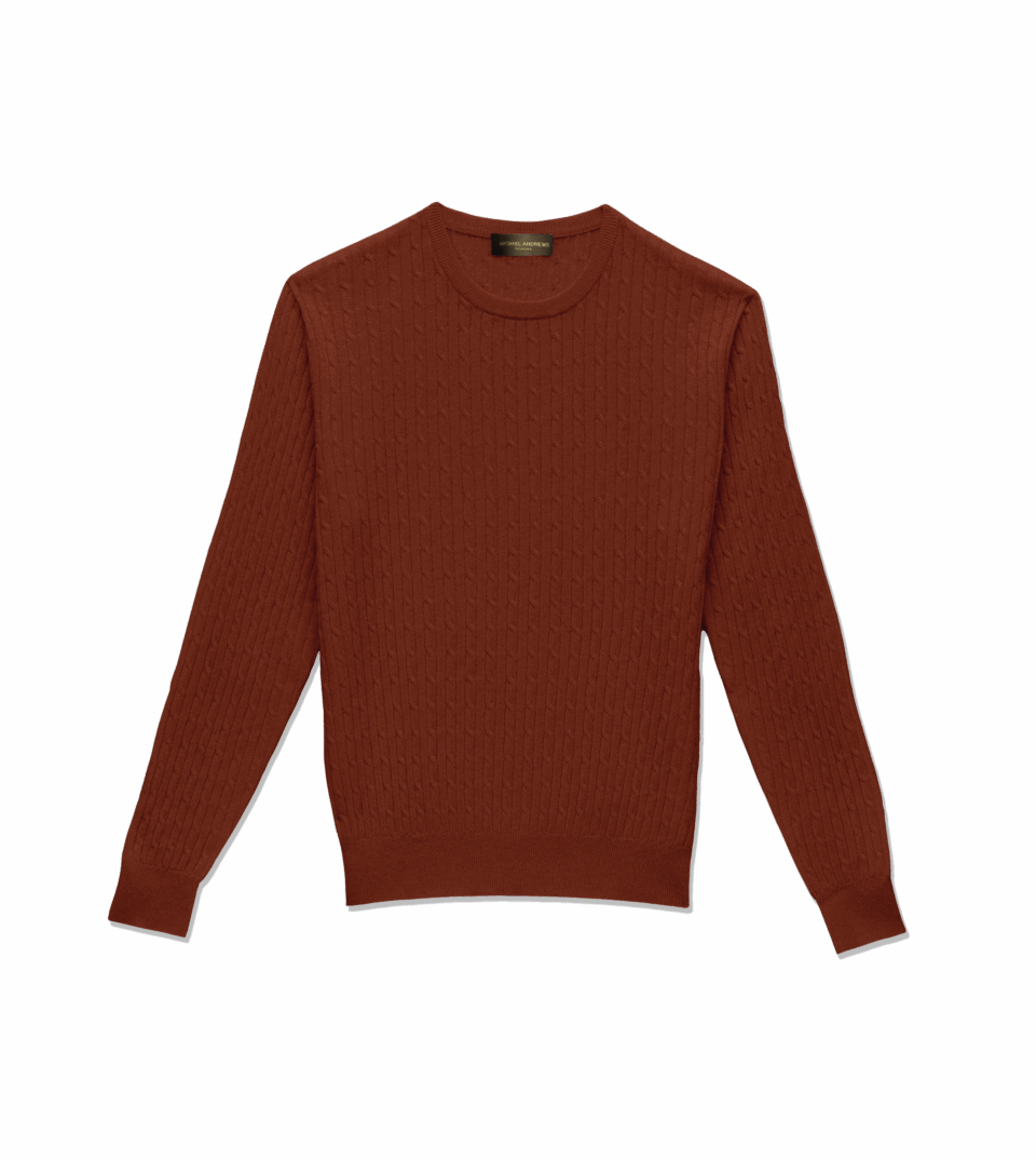 Michael Andrews Merino Wool Cableknit Sweater in Auburn