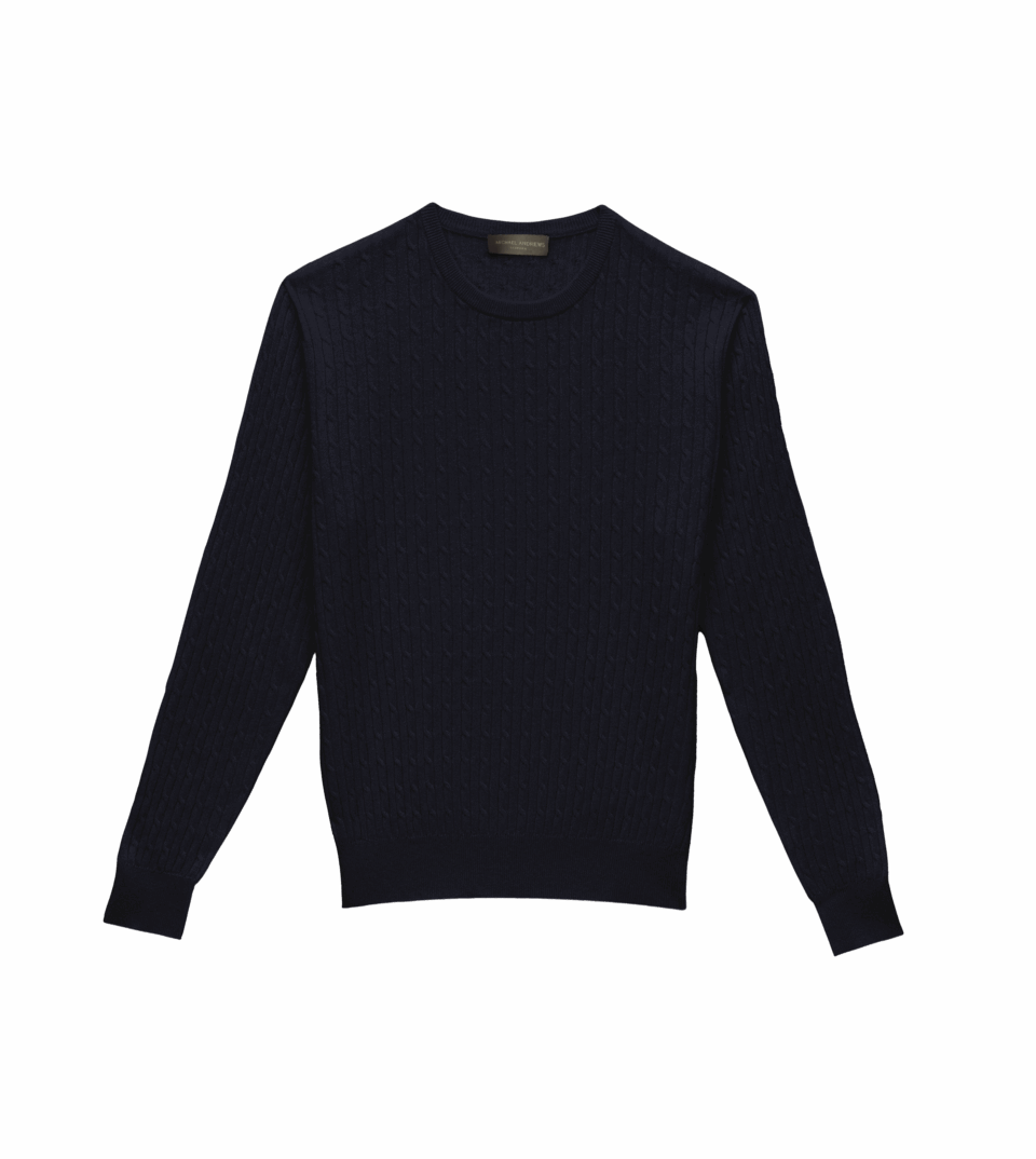 Navy Cable Knit Crew Neck Sweater