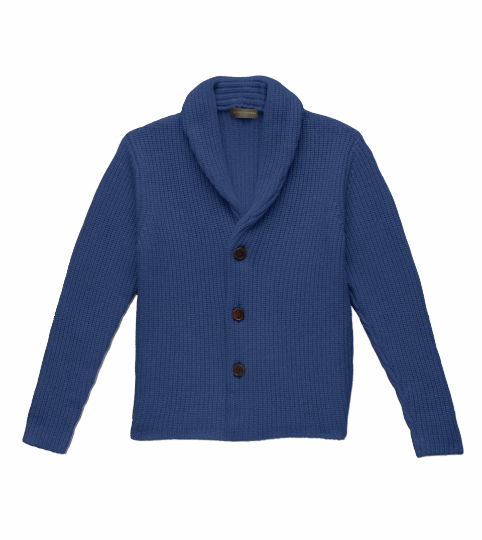michael-andrews-heavy-guage-wool-cardigan-sweater-medium-blue - Med Blue Heavy Gauge Merino Knit Blazer - custom suits nyc bespoke tailor