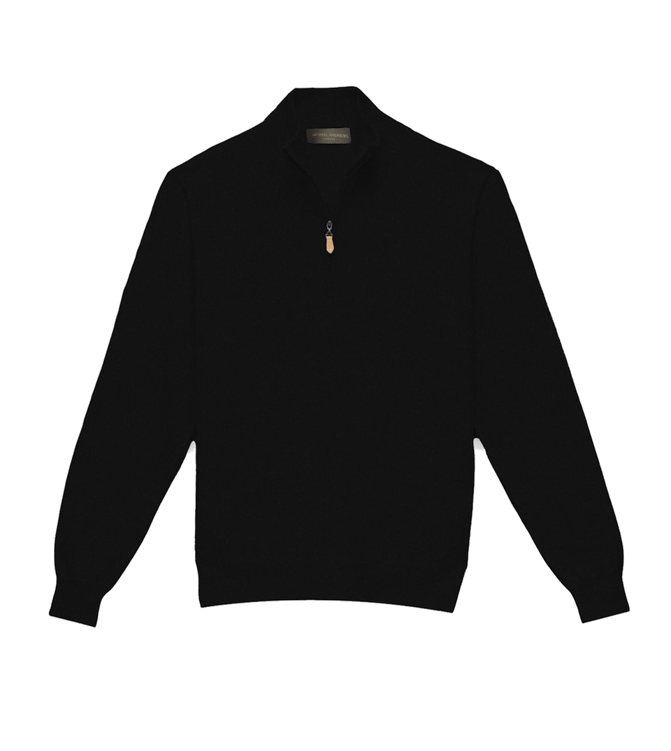 Michael Andrews Custom Merino Wool 1-4 Zip Mock-Sweater in Black