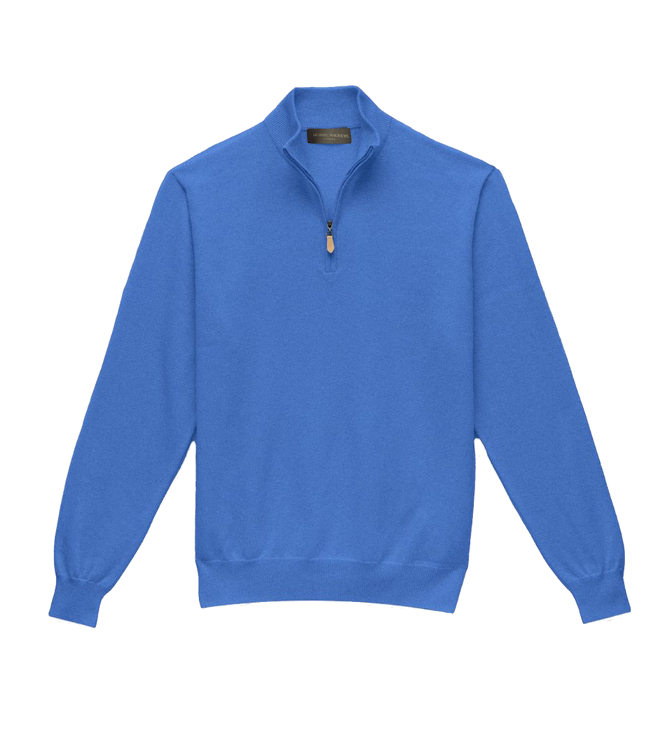 Michael Andrews Custom Merino Wool 1/4 Zip Mock Sweater in Celeste Blue