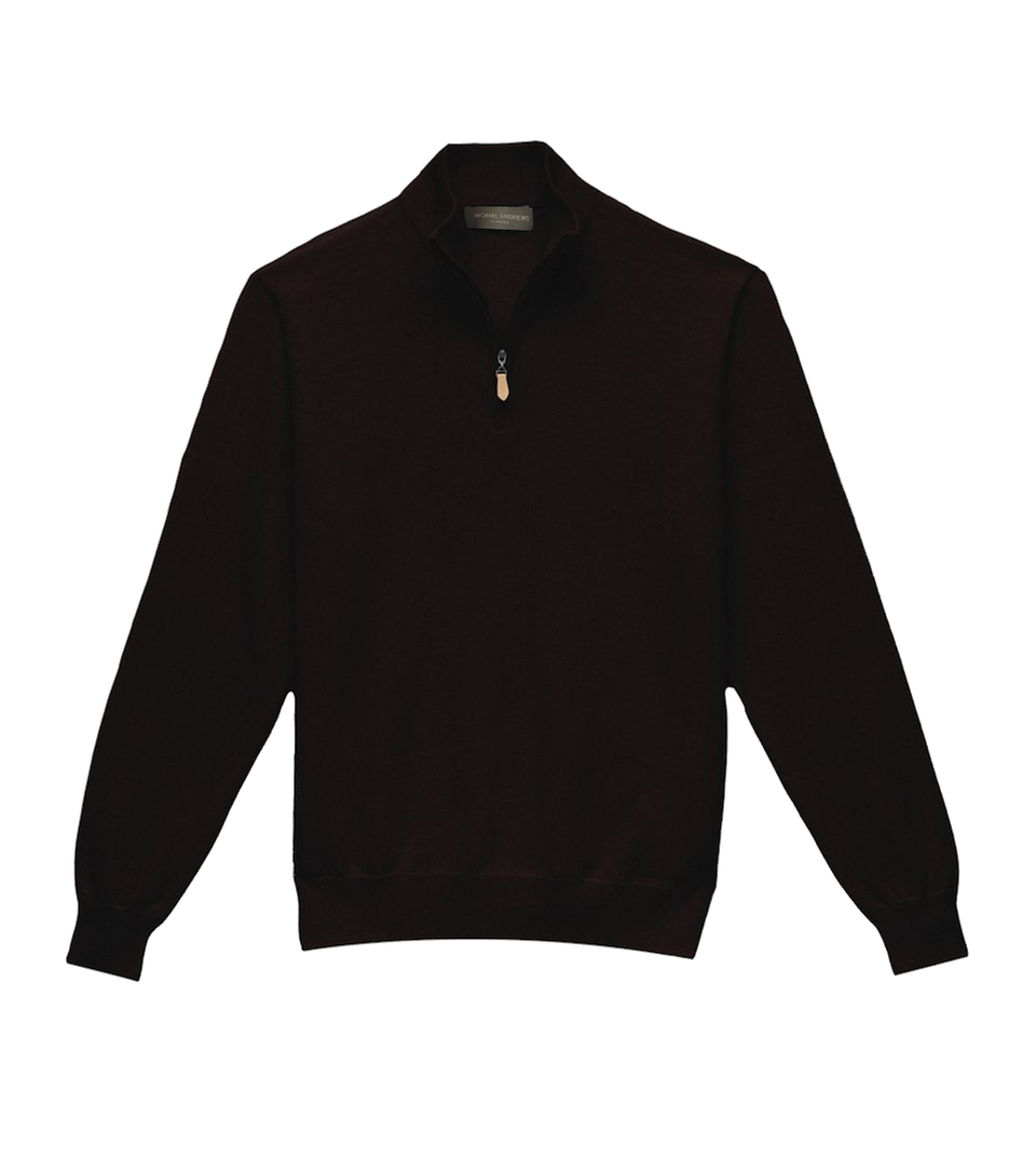 Michael Andrews Custom Merino Wool 1/4 ZIp Mock in Chocolate Cherry