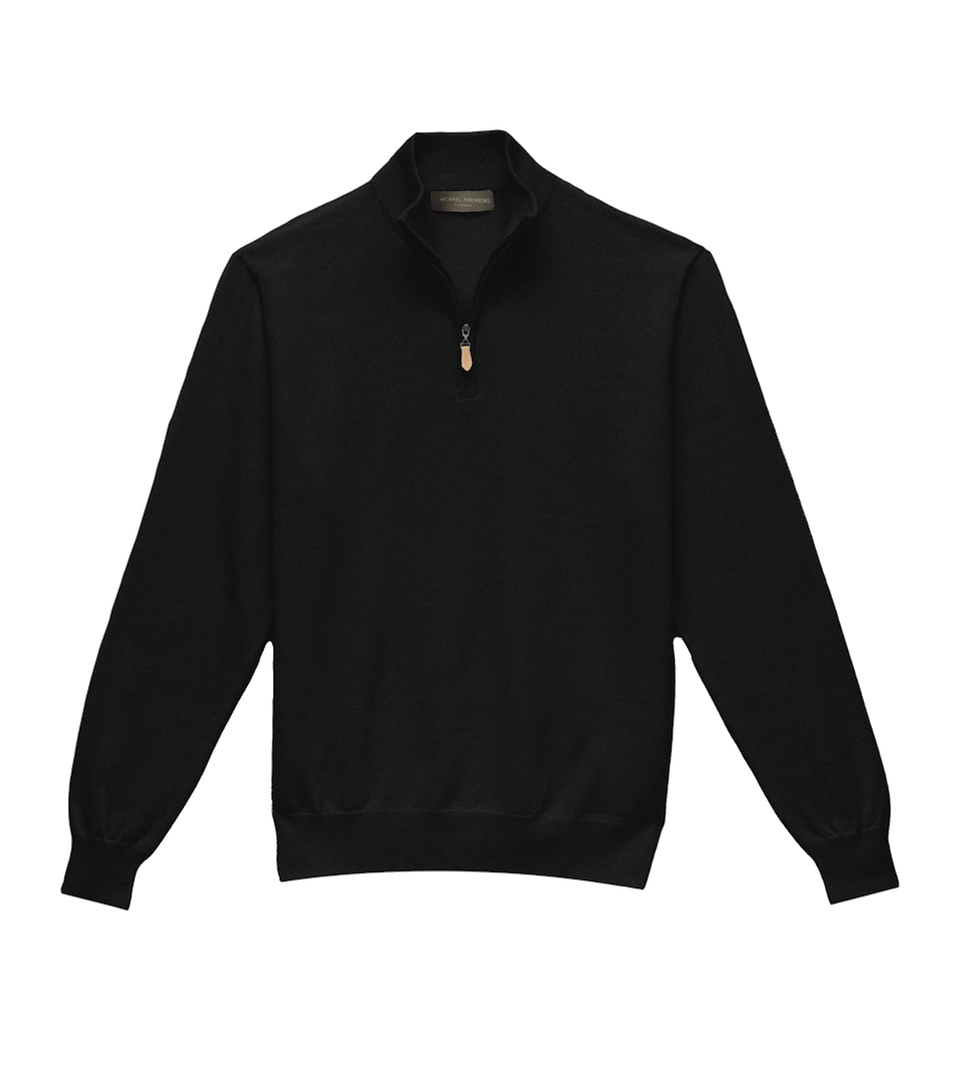 Michael Andrews Custom Merino Wool 1/4 Zip Mock Sweater in Dark Grey