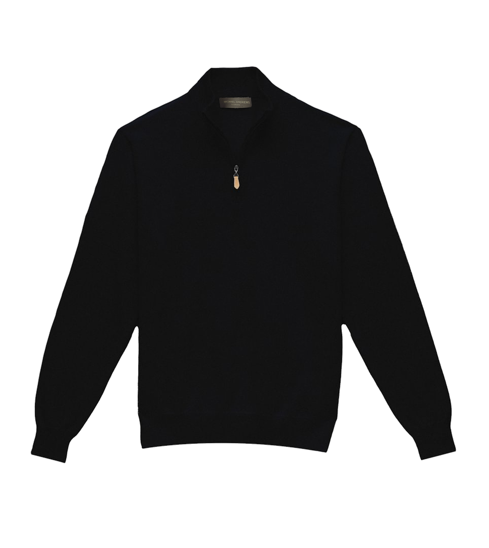Michael Andrews Custom Merino Wool 1/4 Zip Mock Sweater in Forest