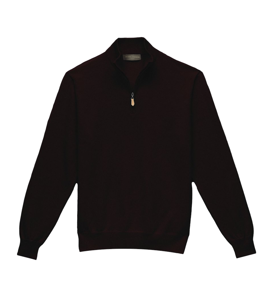 Michael Andrews Custom Merino Wool 1/4 Zip Sweater in Merlot