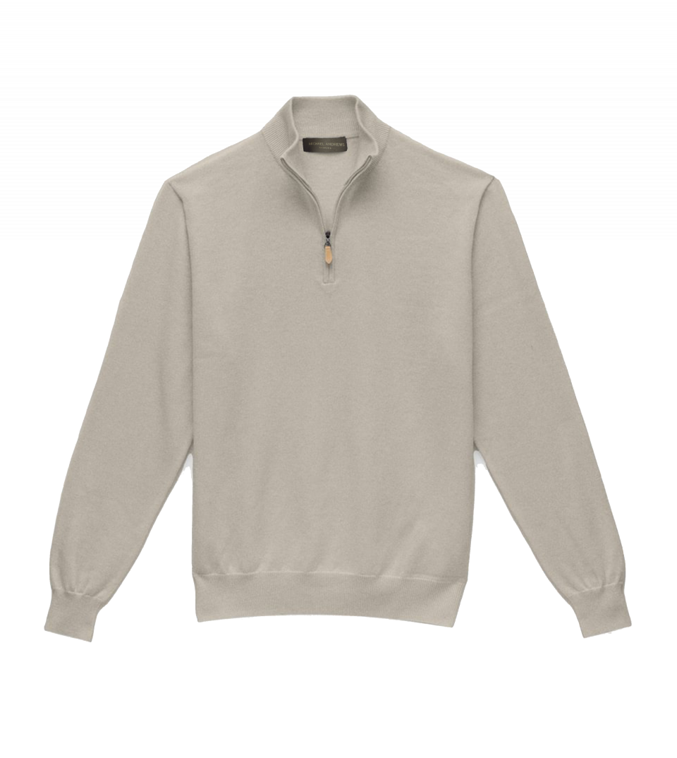 Michael Andrews Custom Merino Wool 1/4 Zip Mock Sweater in White