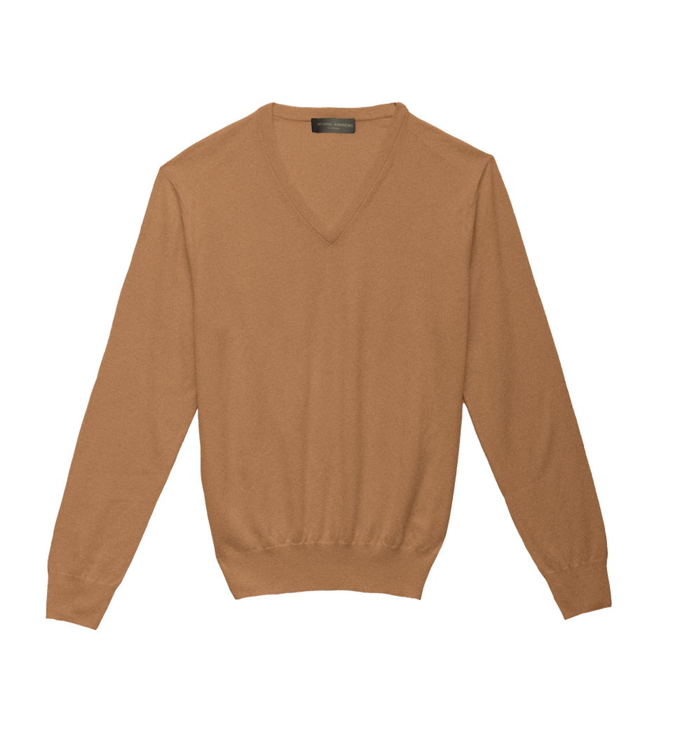 Michael Andrews Merino Wool V-Neck in Camel