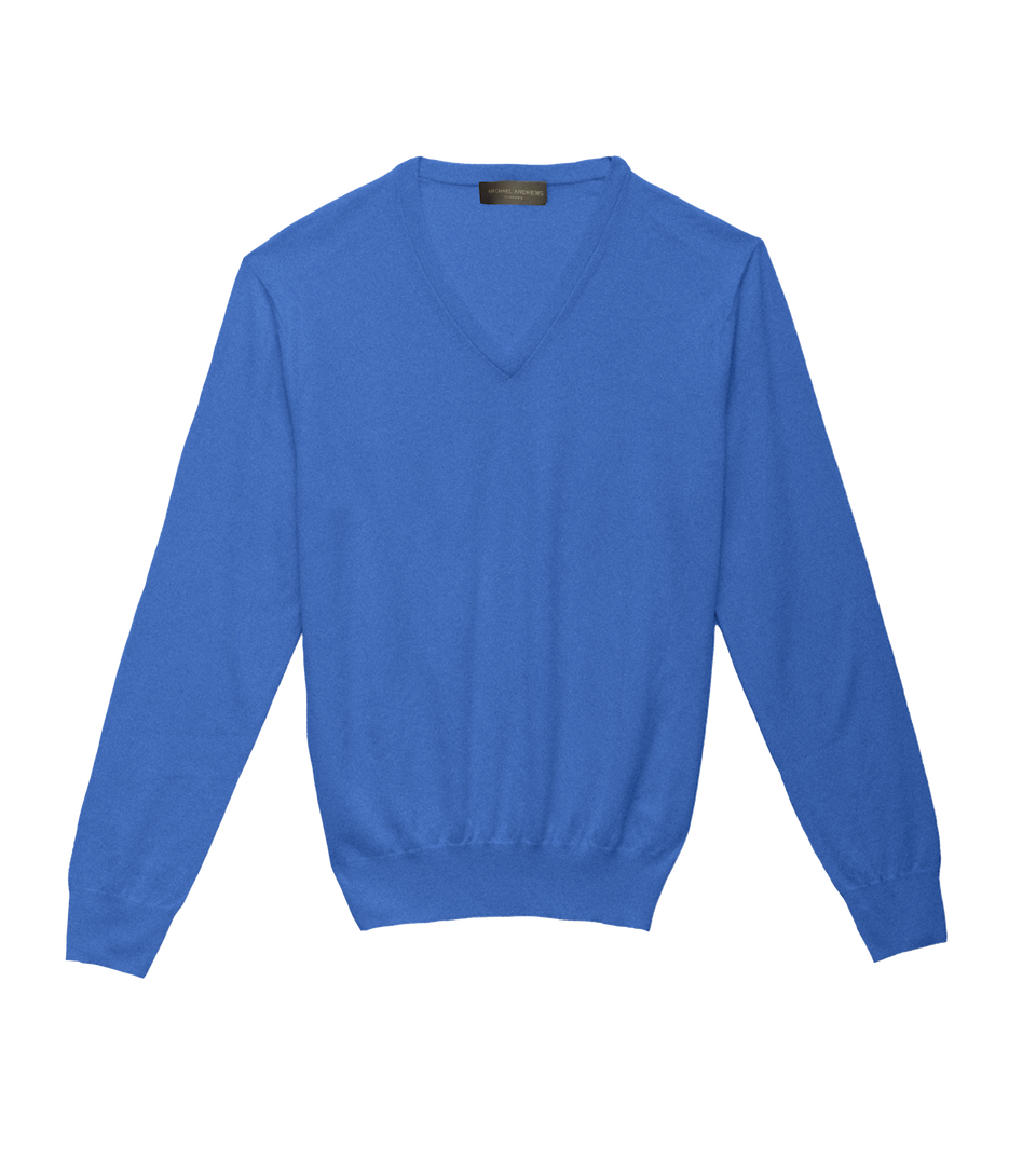 Michael Andrews-Merino Wool V-Neck in Celeste Blue