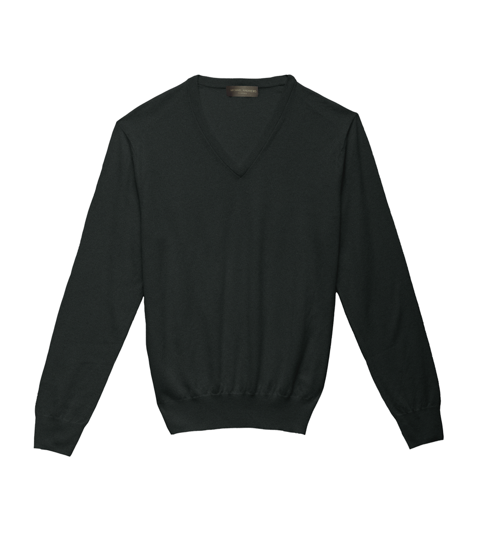 Michael Andrews Custom Merino Wool V Neck in Serene Pine