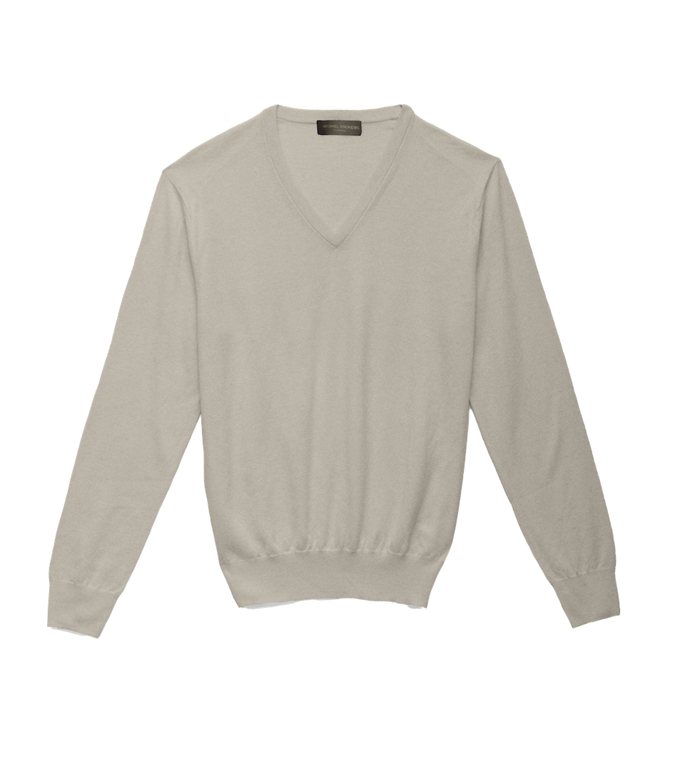 Michael Andrews-Merino Wool V-Neck in White