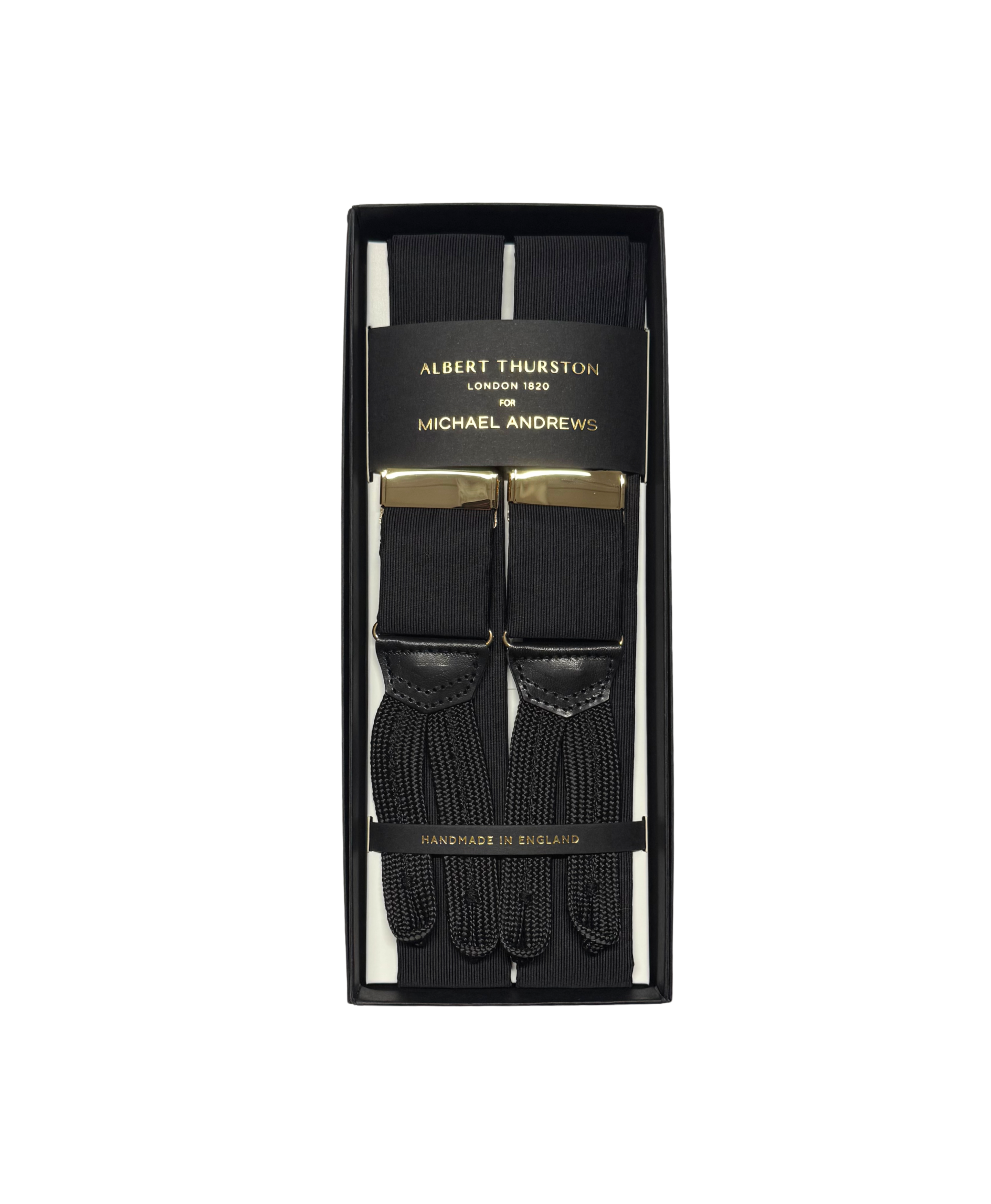 Black Grosgrain Suspenders w Gold Hardware