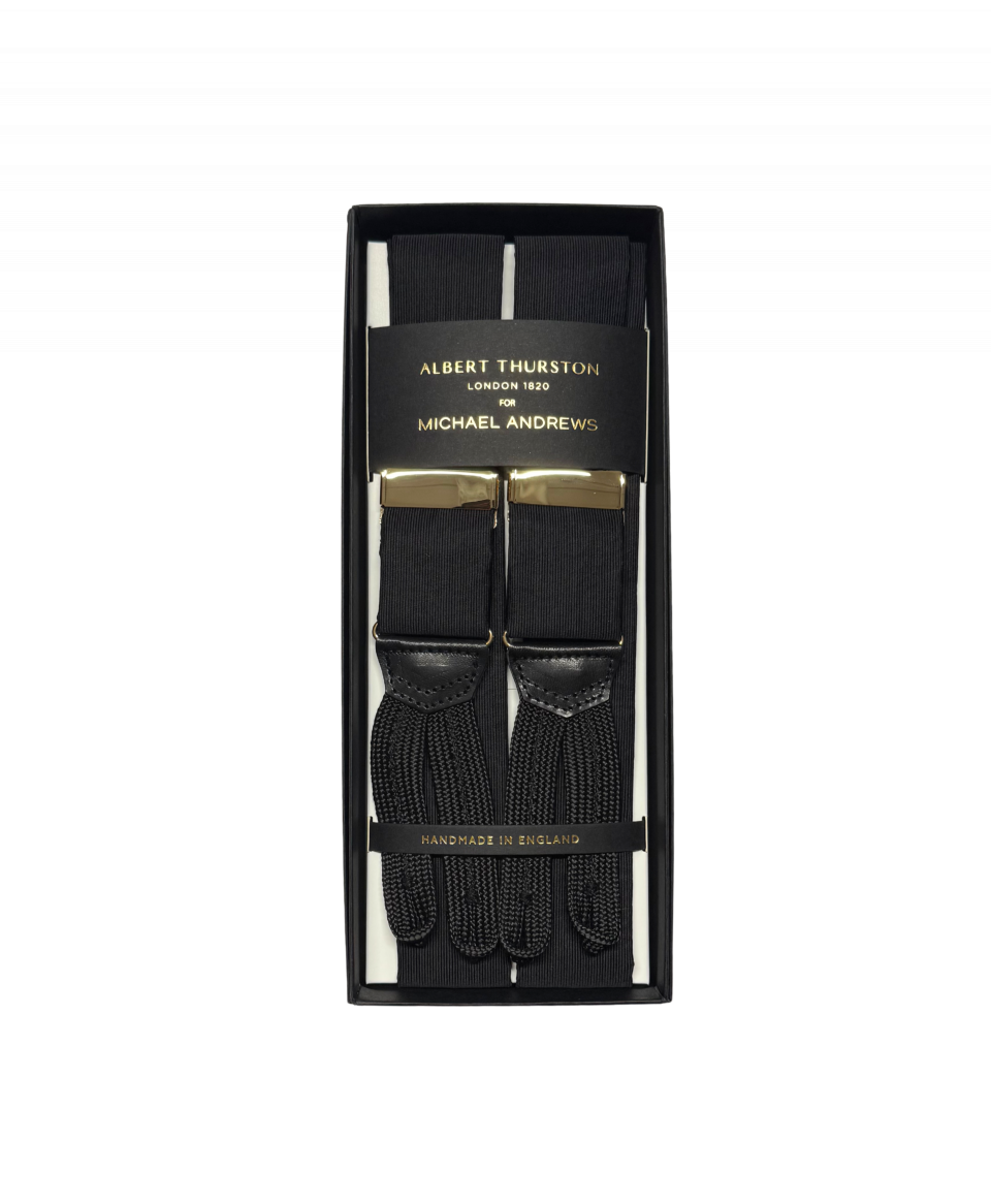 Black Grosgrain Suspenders with Gold Hardware