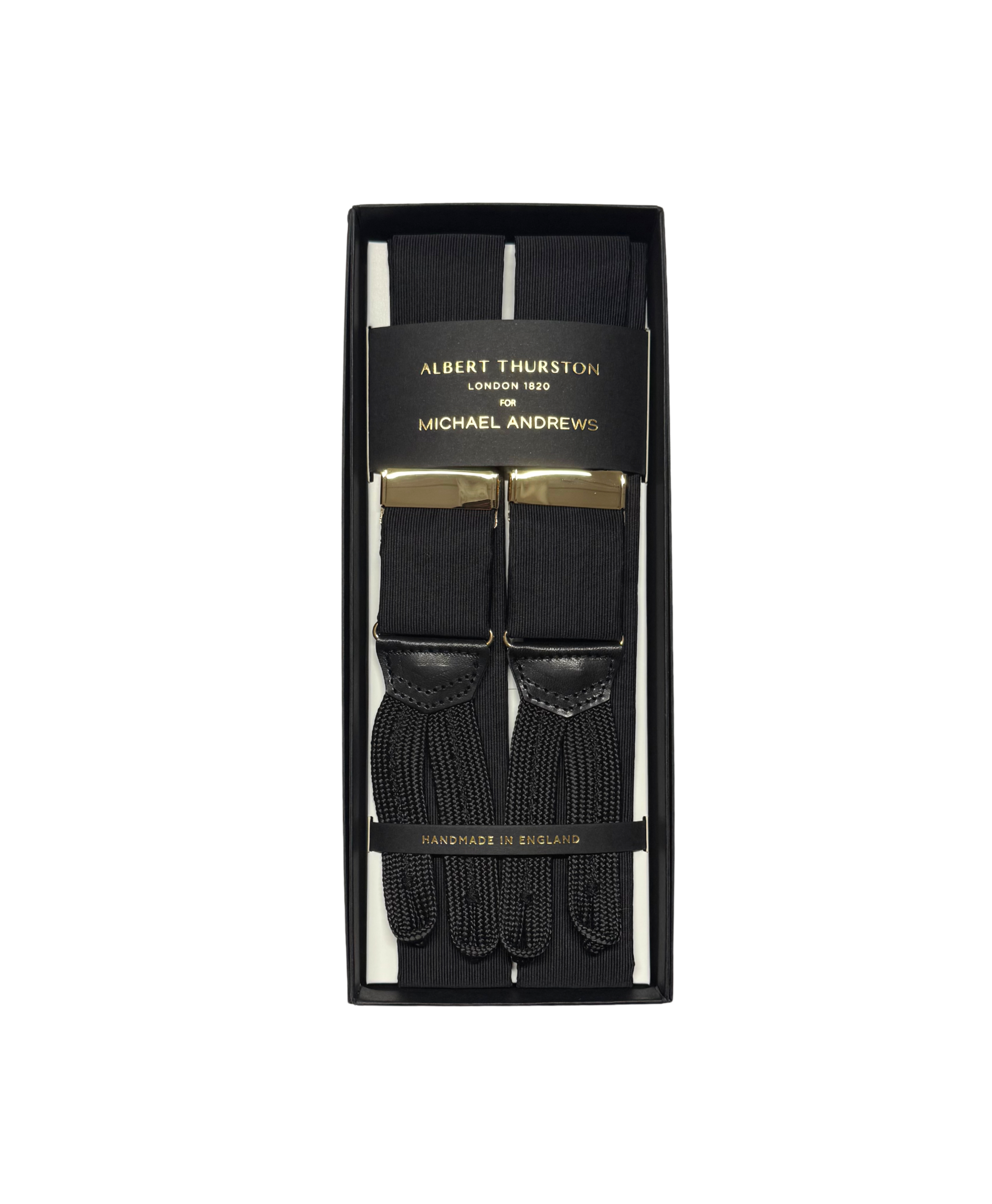 Black Grosgrain Suspenders with Gold Hardware