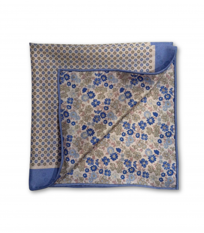 Blue, Pink and Olive Dots and Floral Double Sided Pocket Square