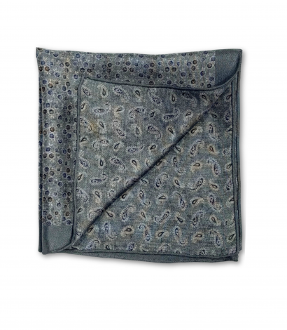 Green, Blue, Brown and White Floral and Paisley Double Sided Pocket Square