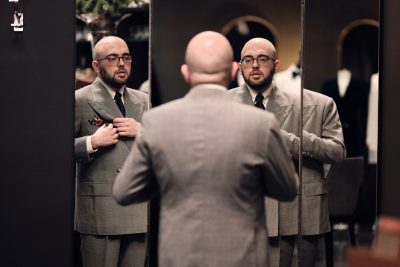 Dan Hakimi wearing a bespoke suit in Dormeuil Tonik Wool for Look No. 16 of Michael Andrews Bespoke’s 20 for 20 anniversary lookbook.