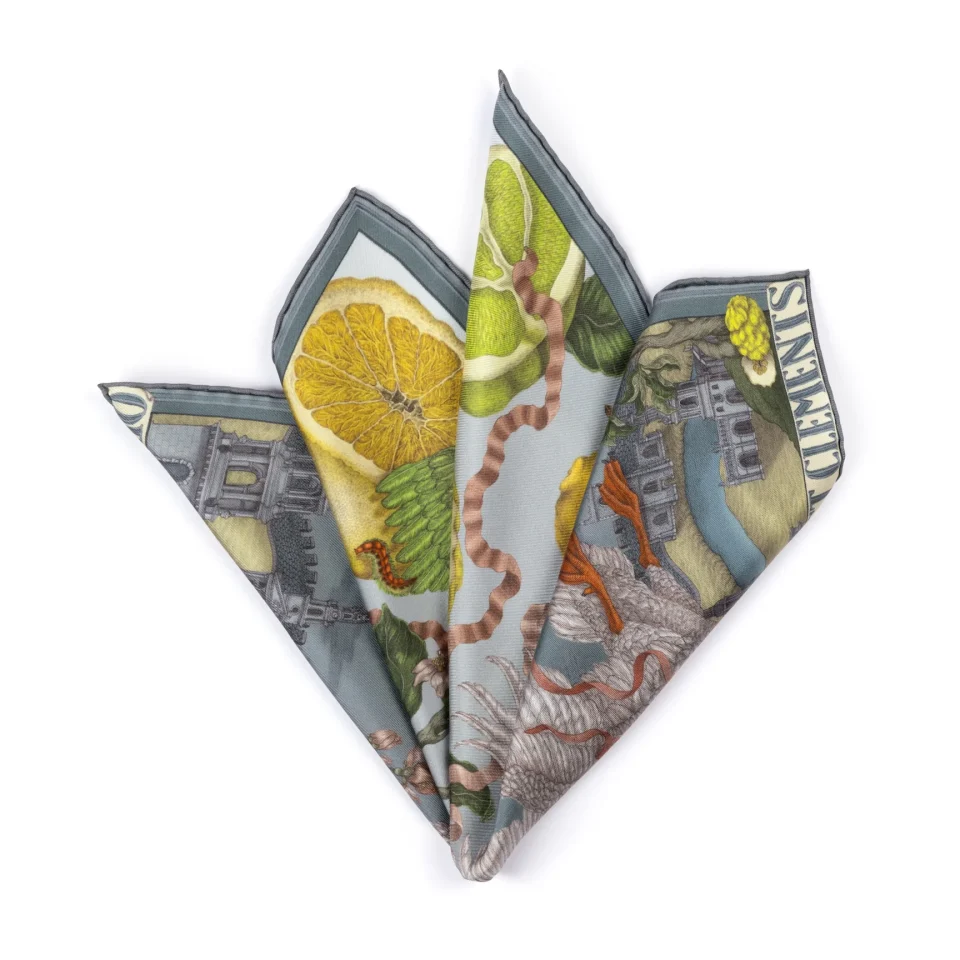 Orange and Lemons Acid Smog Pocket Square Knot