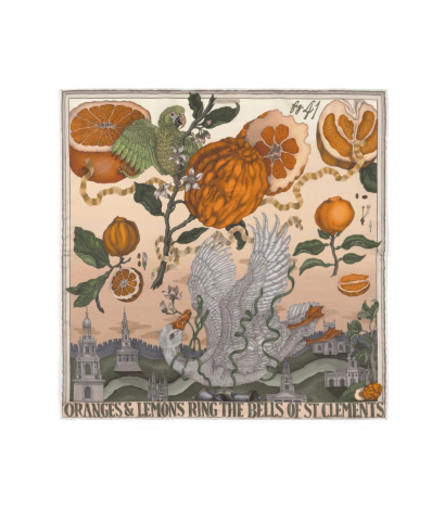 Oranges and Lemons Sabina Savage Pocket Square in Citrine and Zest- flat image