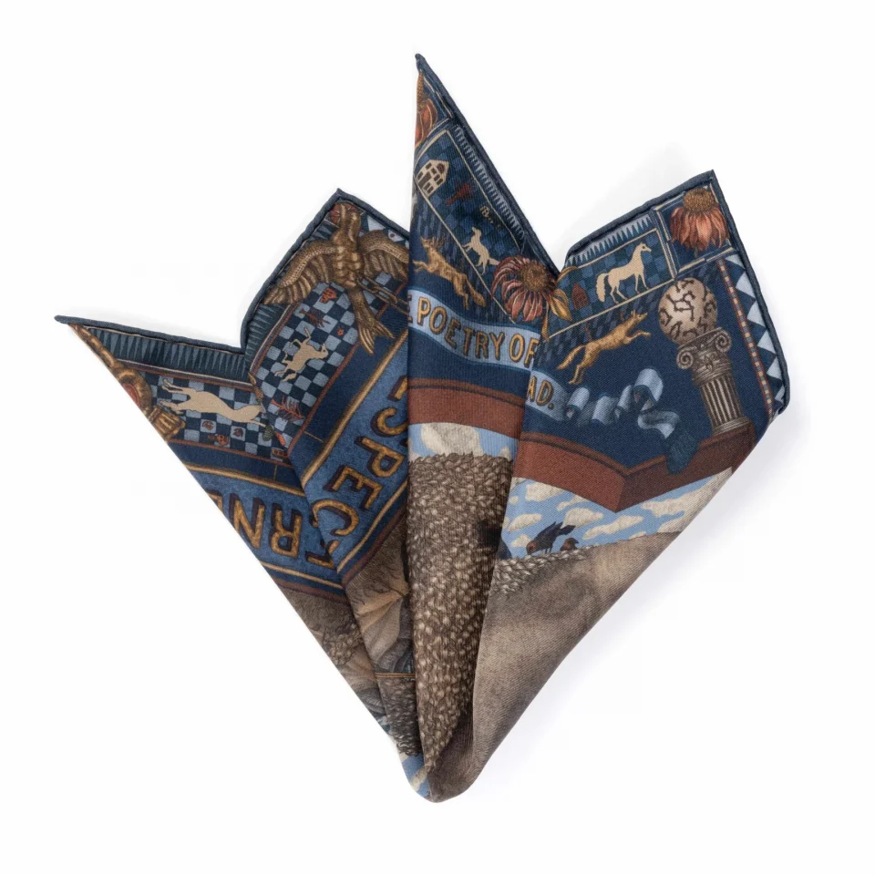 Secrets of the Bisons Silk Pocket Square and Chambray Stone - Knot