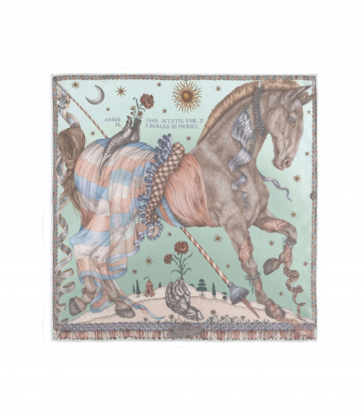 The Celestial Steed Silk Pocket Square in Celadon Salt - Flat image