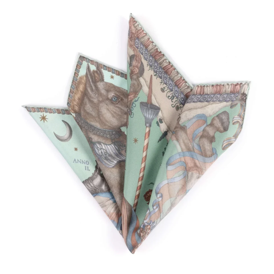 The Celestial Steed Silk and Celadon Salt Pocket Square - Knot