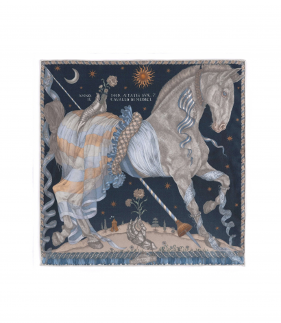 The Celestial Steed Silk Pocket Square by Sabina Savage in Mercury/Moonstone - Flat image
