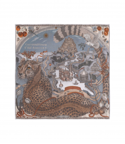 The Medici Cheetah Silk Pocket Square in Musk and Maraschino Flat